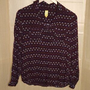 QMack Womens Navy Blouse With Heart Print Medium